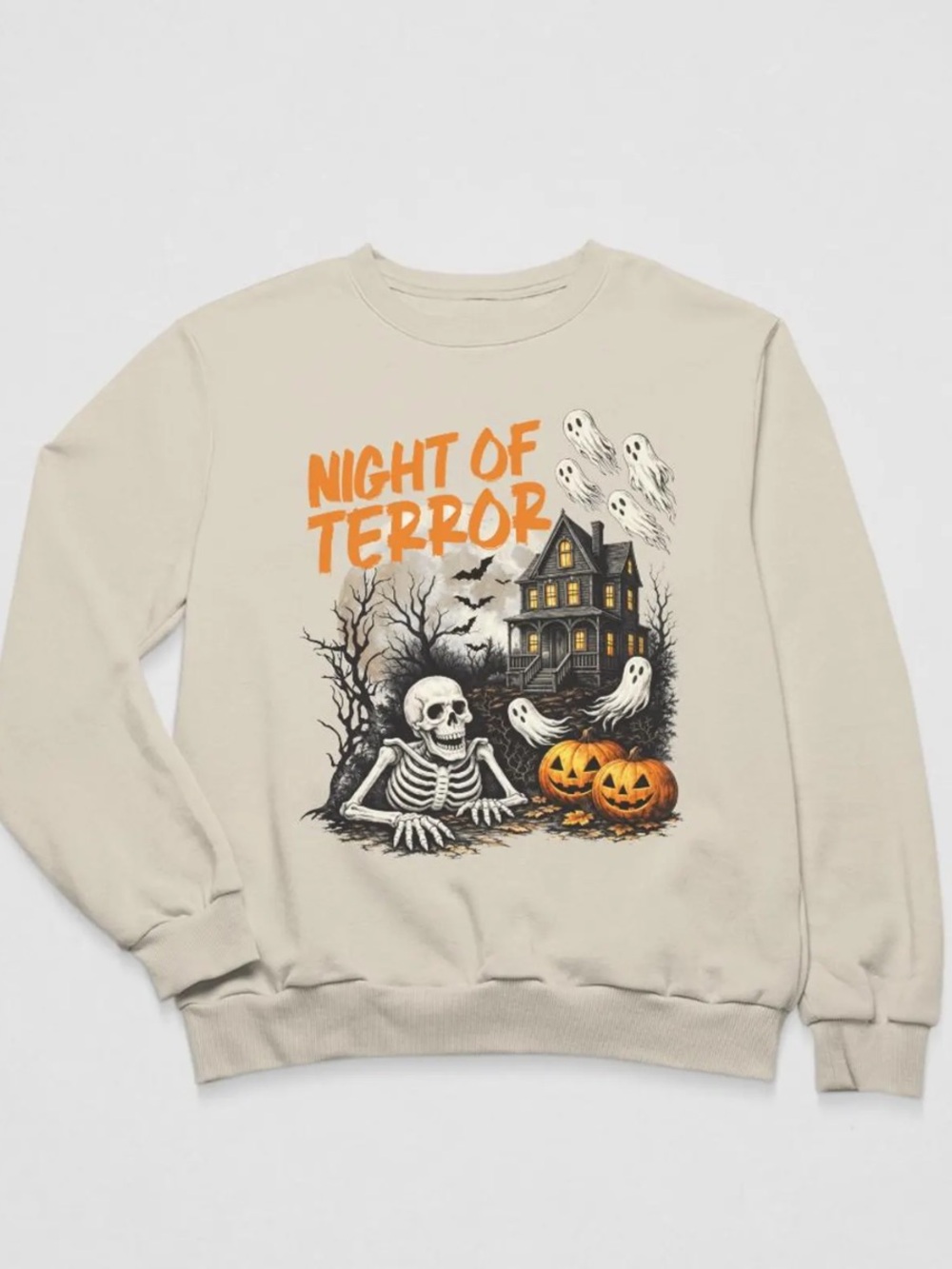 Sand Night of Terror Halloween Sweatshirt - Cream & Orange